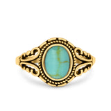 Filigree Vintage Style Oval Lab Opal Ring Solid Oxidized 925 Sterling Silver