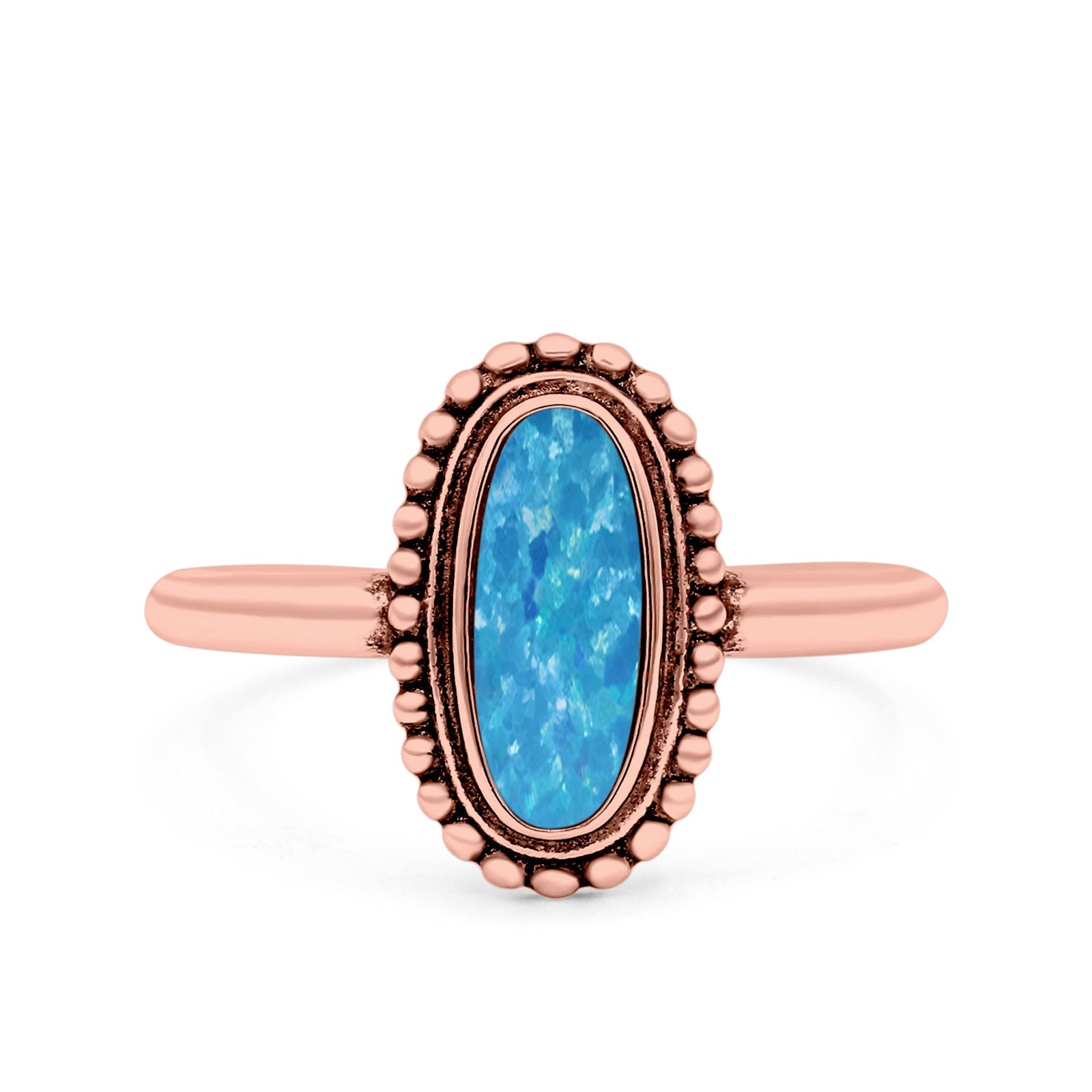 Vintage Style Oval Lab Opal Ring Solid Oxidized 925 Sterling Silver (13mm)