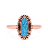 Vintage Style Oval Lab Opal Ring Solid Oxidized 925 Sterling Silver (13mm)