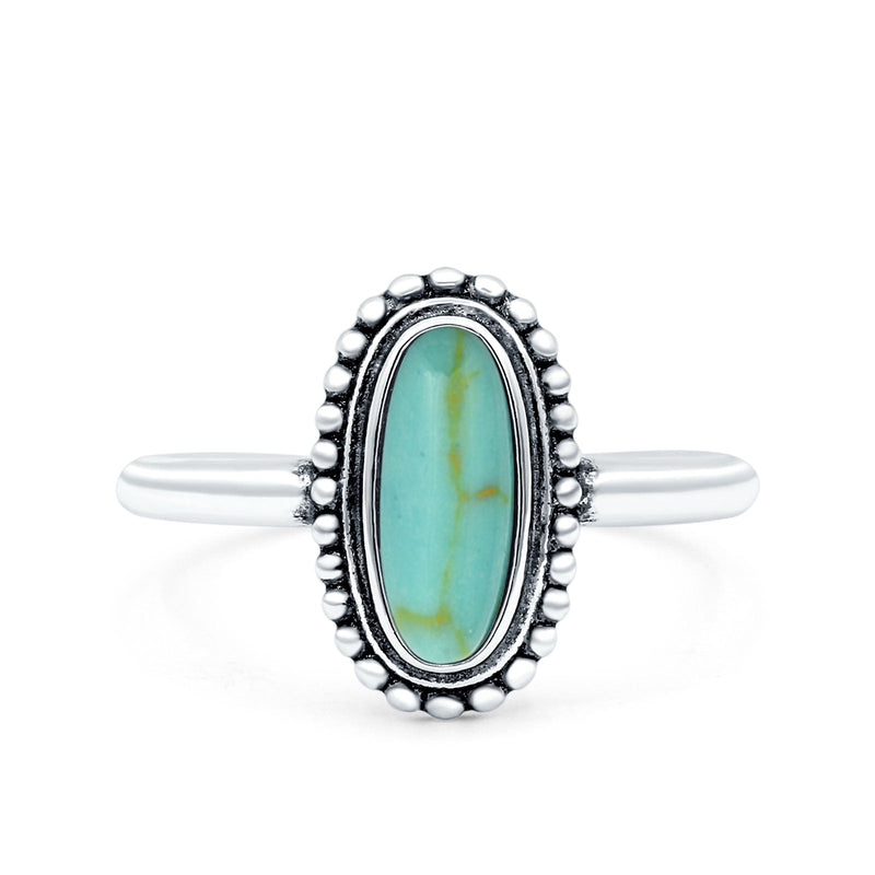 Vintage Style Oval Lab Opal Ring Solid Oxidized 925 Sterling Silver (13mm)