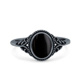 Vintage Style Oval Lab Opal Petite Dainty Ring Solid Oxidized 925 Sterling Silver