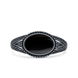 Vintage Style Petite Dainty Lab Opal Ring Solid Oval Oxidized 925 Sterling Silver