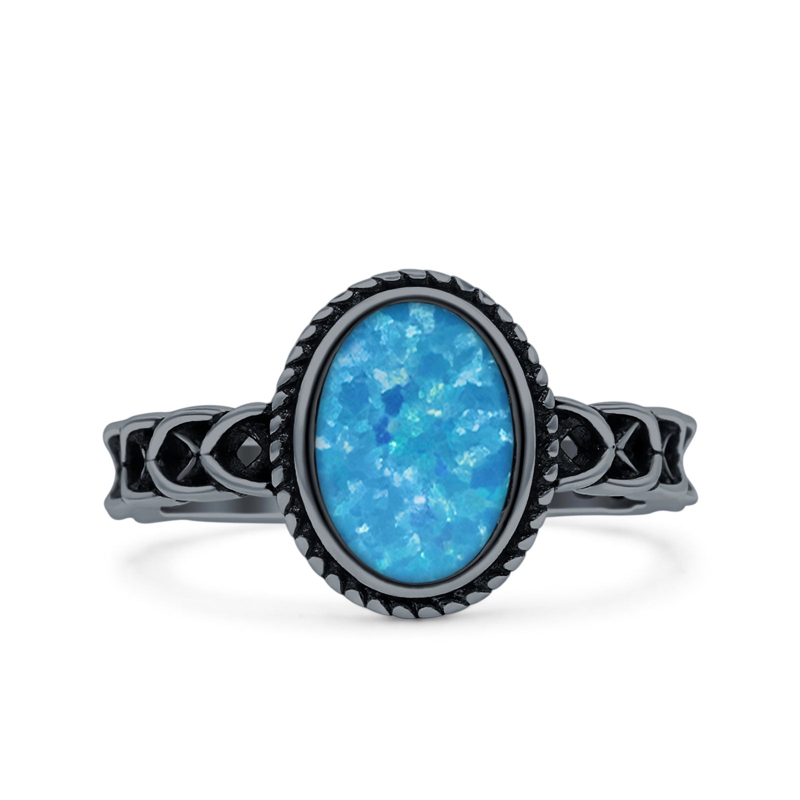 Petite Dainty Cross Vintage Style Lab Opal Ring Solid Oval Oxidized 925 Sterling Silver