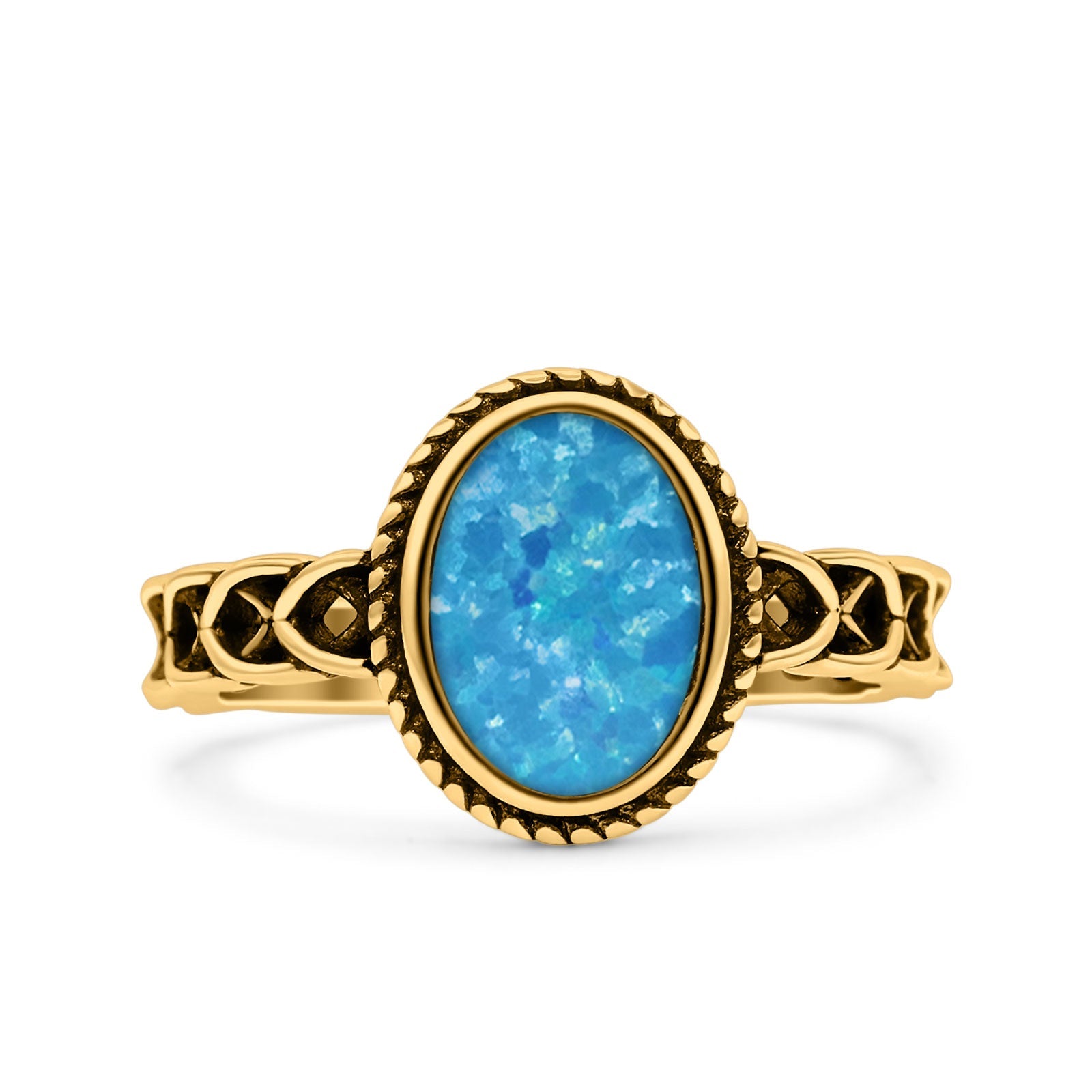 Petite Dainty Cross Vintage Style Lab Opal Ring Solid Oval Oxidized 925 Sterling Silver