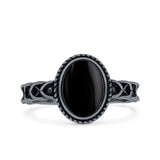 Petite Dainty Cross Vintage Style Lab Opal Ring Solid Oval Oxidized 925 Sterling Silver