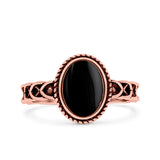 Petite Dainty Cross Vintage Style Lab Opal Ring Solid Oval Oxidized 925 Sterling Silver