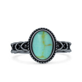 Petite Dainty Cross Vintage Style Lab Opal Ring Solid Oval Oxidized 925 Sterling Silver