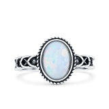 Petite Dainty Cross Vintage Style Lab Opal Ring Solid Oval Oxidized 925 Sterling Silver