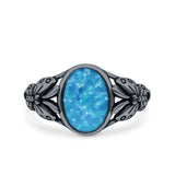 Petite Dainty Butterfly Lab Opal Ring Solid Oval Oxidized 925 Sterling Silver