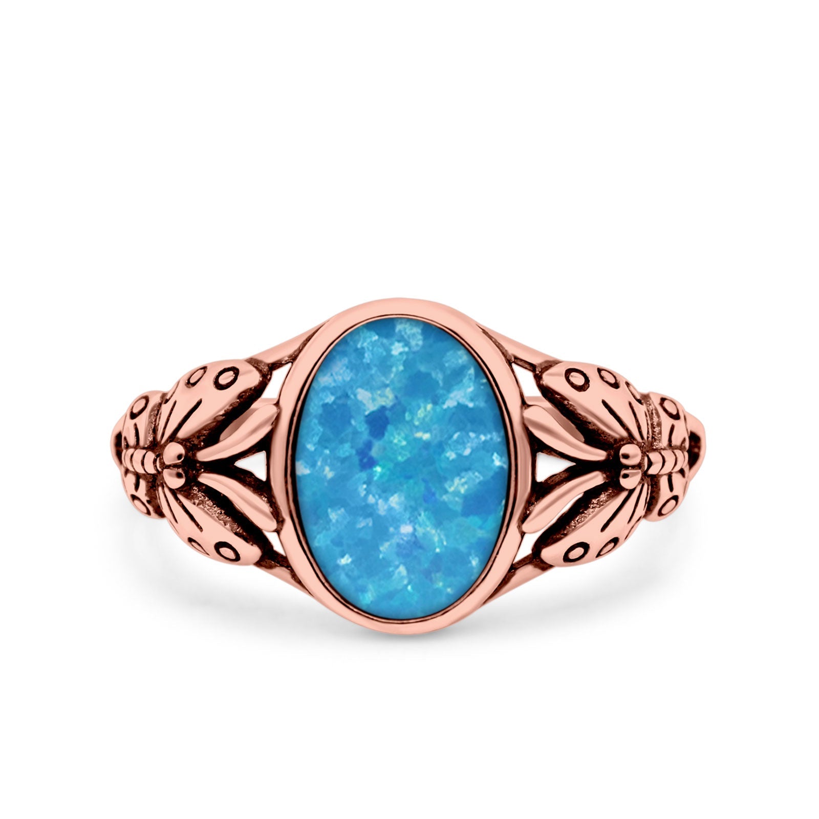 Petite Dainty Butterfly Lab Opal Ring Solid Oval Oxidized 925 Sterling Silver