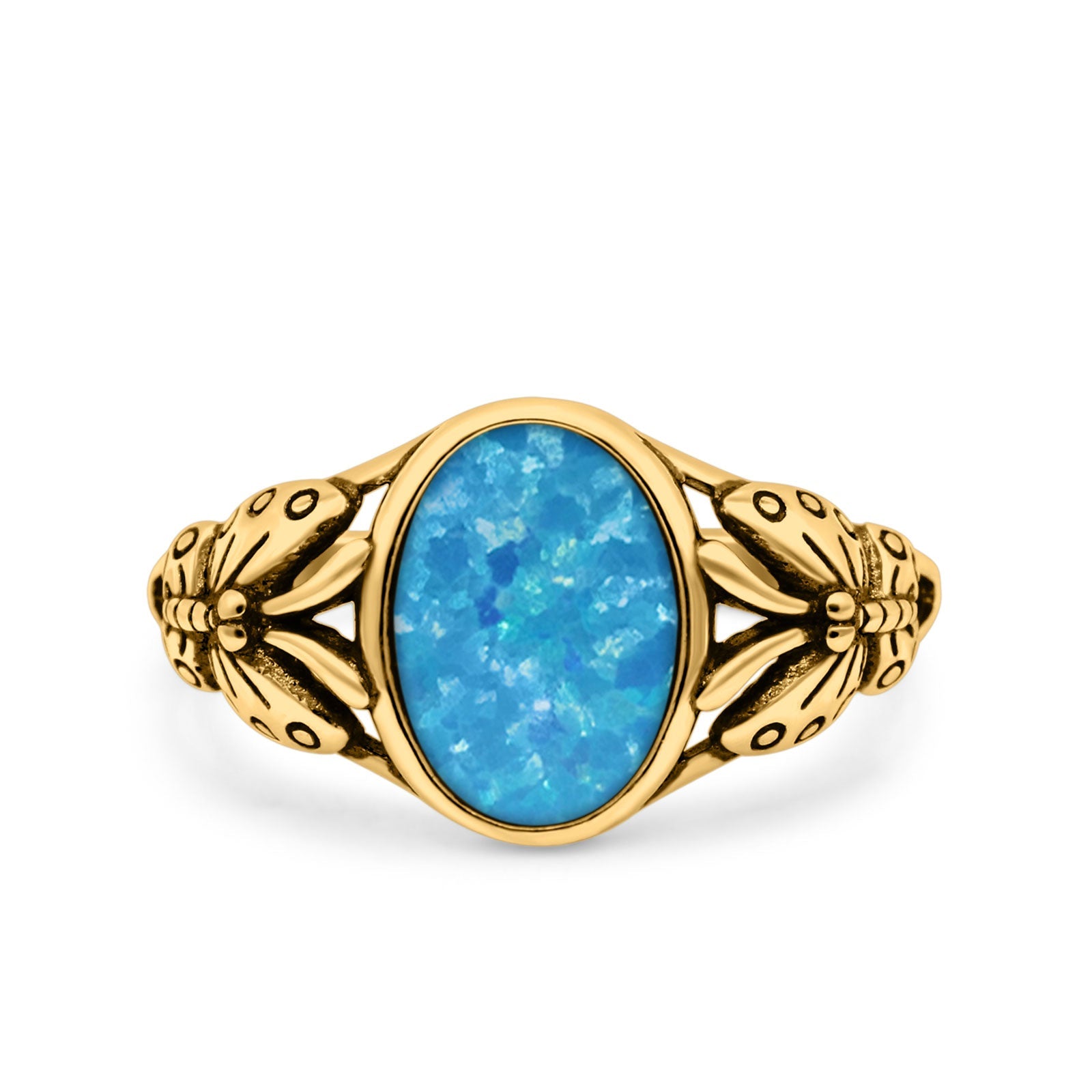 Petite Dainty Butterfly Lab Opal Ring Solid Oval Oxidized 925 Sterling Silver