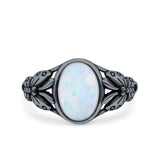 Petite Dainty Butterfly Lab Opal Ring Solid Oval Oxidized 925 Sterling Silver