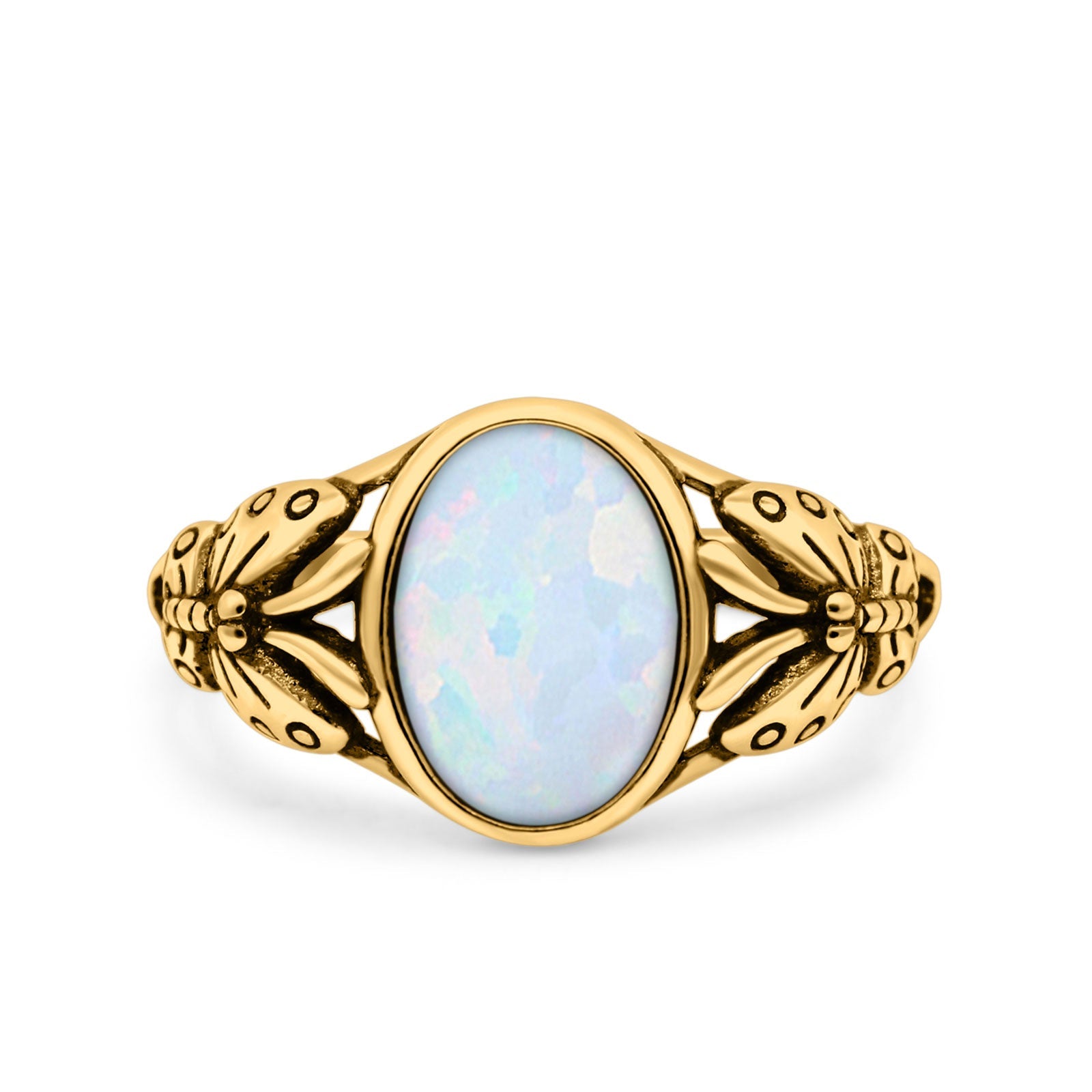 Petite Dainty Butterfly Lab Opal Ring Solid Oval Oxidized 925 Sterling Silver