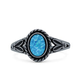 Filigree Petite Dainty Lab Opal Ring Solid Oval Oxidized 925 Sterling Silver