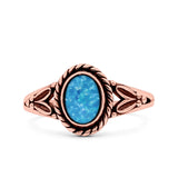 Filigree Petite Dainty Lab Opal Ring Solid Oval Oxidized 925 Sterling Silver