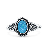 Filigree Petite Dainty Lab Opal Ring Solid Oval Oxidized 925 Sterling Silver