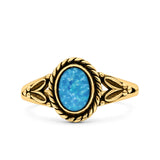 Filigree Petite Dainty Lab Opal Ring Solid Oval Oxidized 925 Sterling Silver