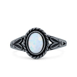 Filigree Petite Dainty Lab Opal Ring Solid Oval Oxidized 925 Sterling Silver