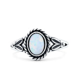 Filigree Petite Dainty Lab Opal Ring Solid Oval Oxidized 925 Sterling Silver