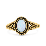 Filigree Petite Dainty Lab Opal Ring Solid Oval Oxidized 925 Sterling Silver