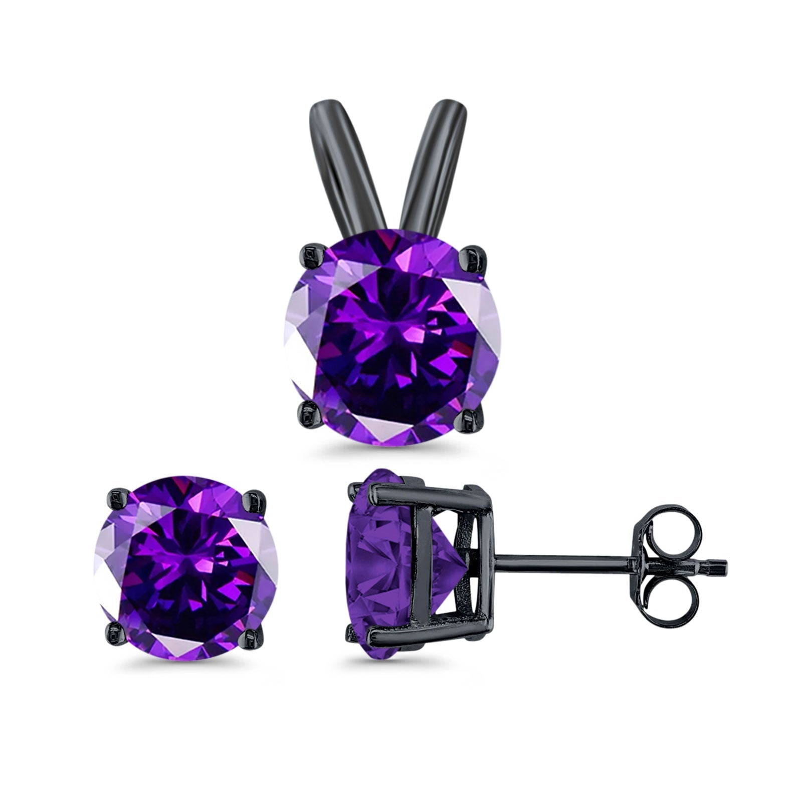 Jewelry Matching Set Pendant Earring Round Simulated Cubic Zirconia 925 Sterling Silver