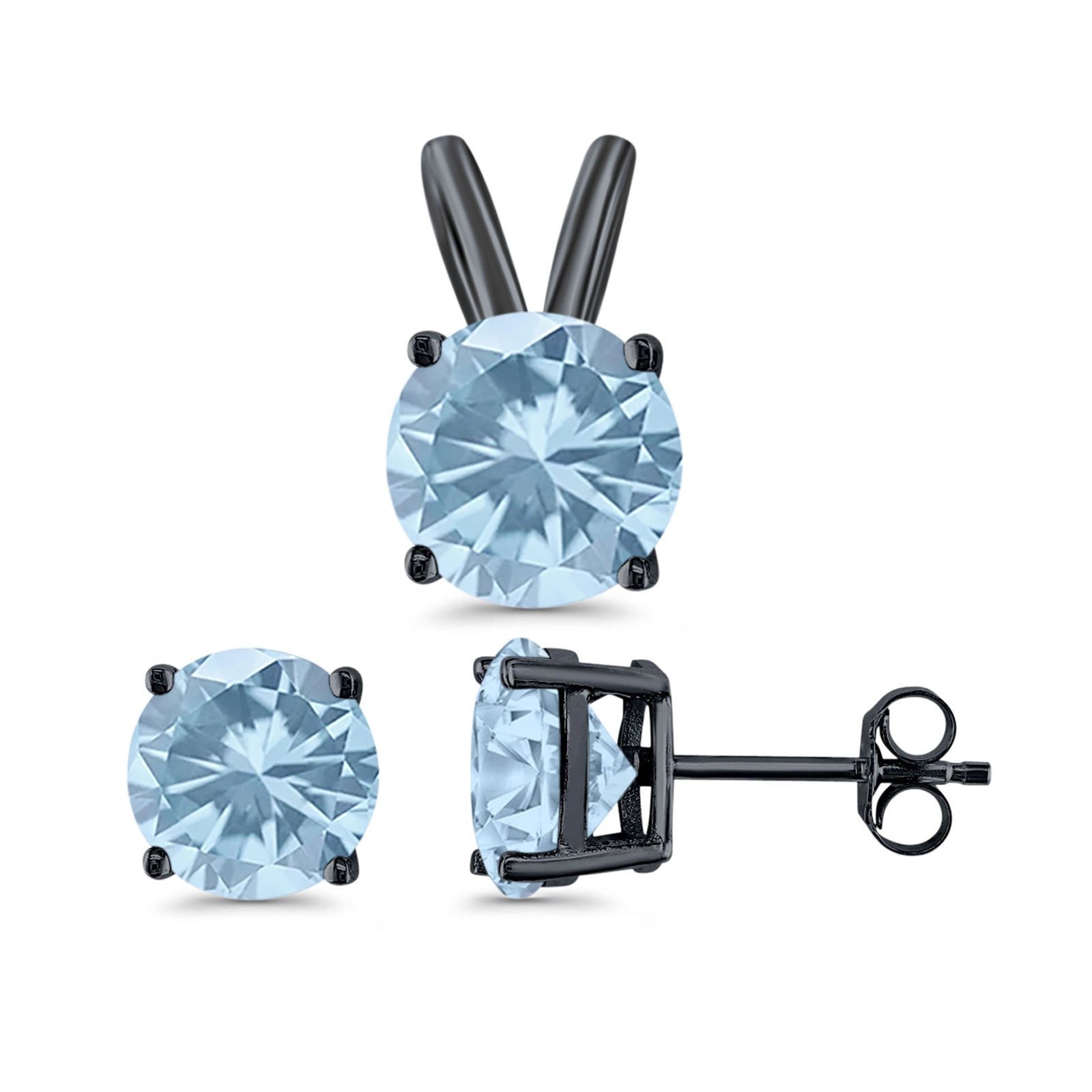 Jewelry Matching Set Pendant Earring Round Simulated Cubic Zirconia 925 Sterling Silver