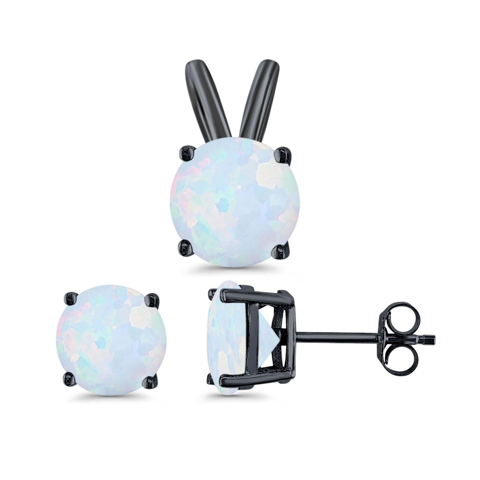 Jewelry Matching Set Pendant Earring Round Simulated Cubic Zirconia 925 Sterling Silver