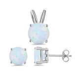 Jewelry Matching Set Pendant Earring Round Simulated Cubic Zirconia 925 Sterling Silver