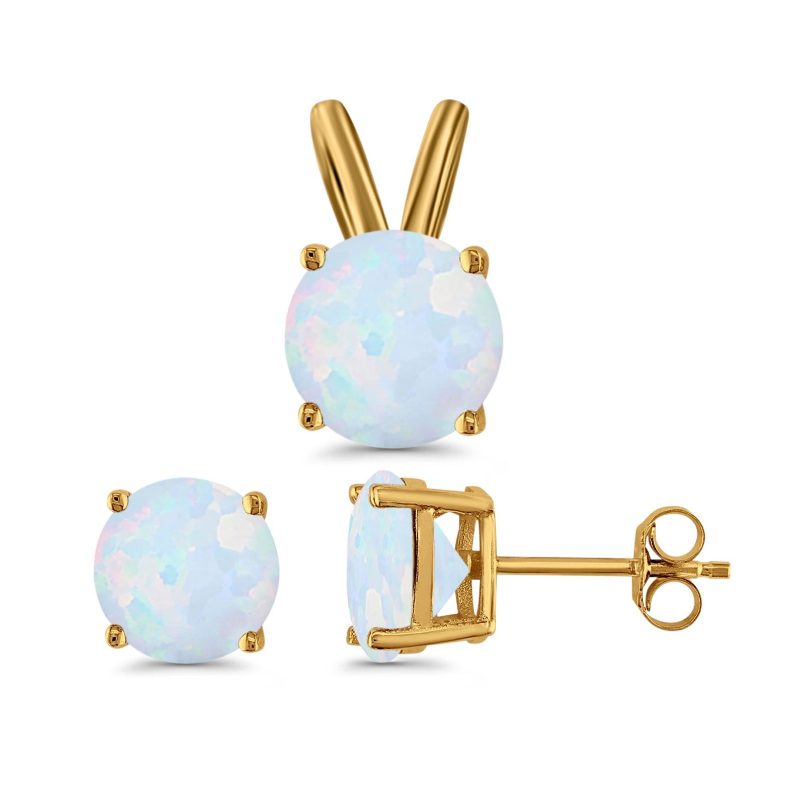 Jewelry Matching Set Pendant Earring Round Simulated Cubic Zirconia 925 Sterling Silver