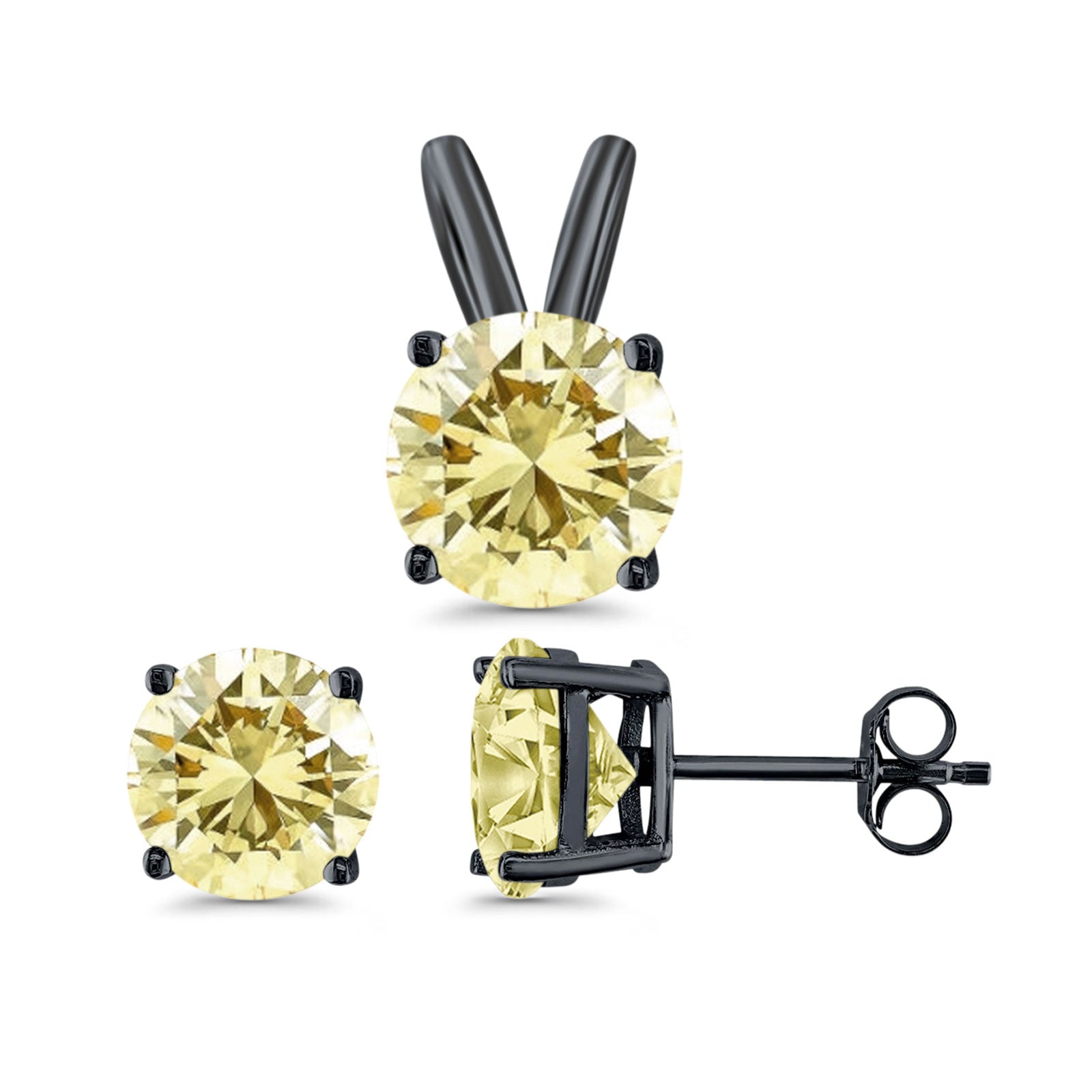 Jewelry Matching Set Pendant Earring Round Simulated Cubic Zirconia 925 Sterling Silver