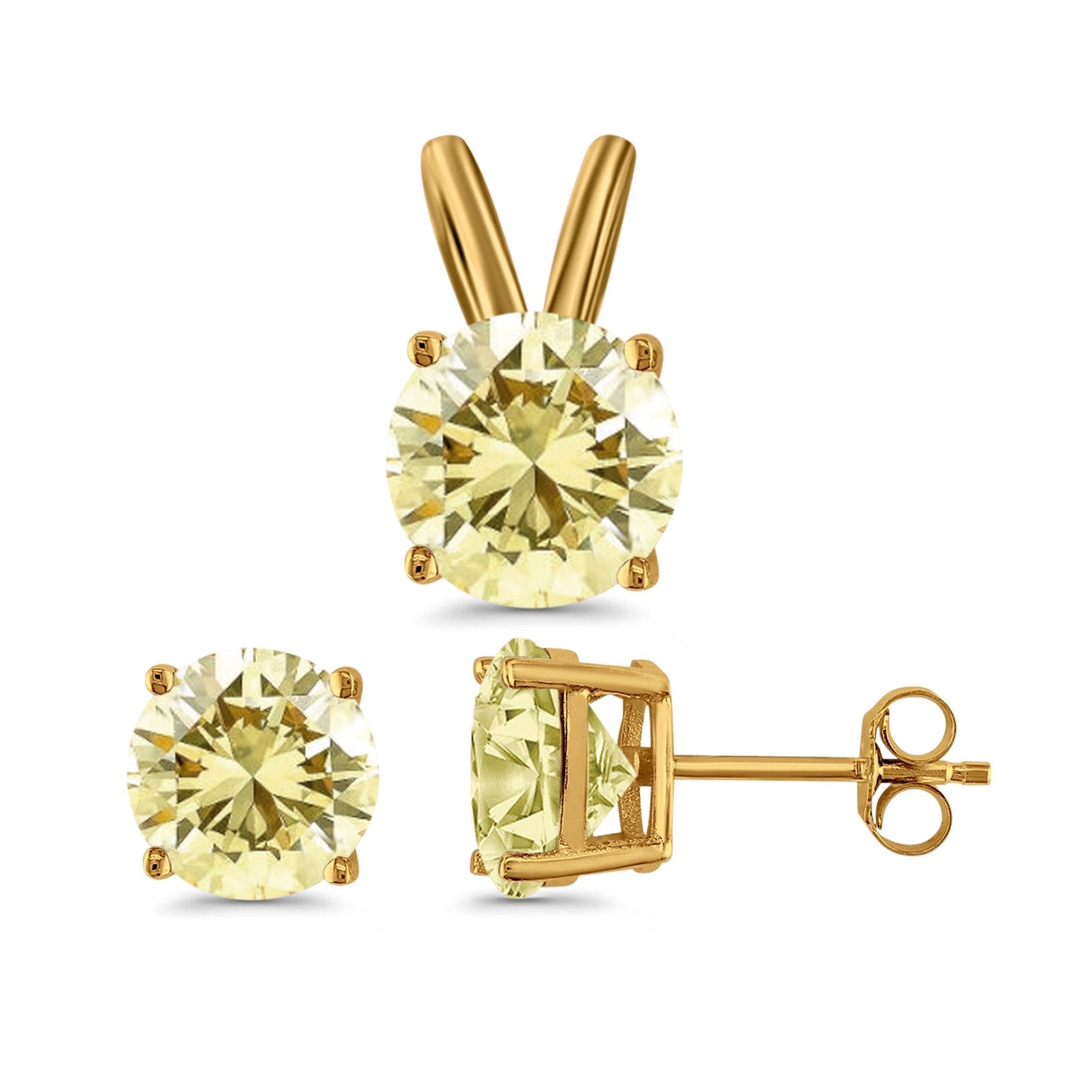 Jewelry Matching Set Pendant Earring Round Simulated Cubic Zirconia 925 Sterling Silver