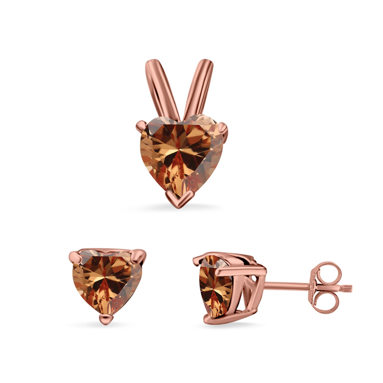 Heart Shape Jewelry Matching Set Pendant Earring Simulated Cubic Zirconia 925 Sterling Silver