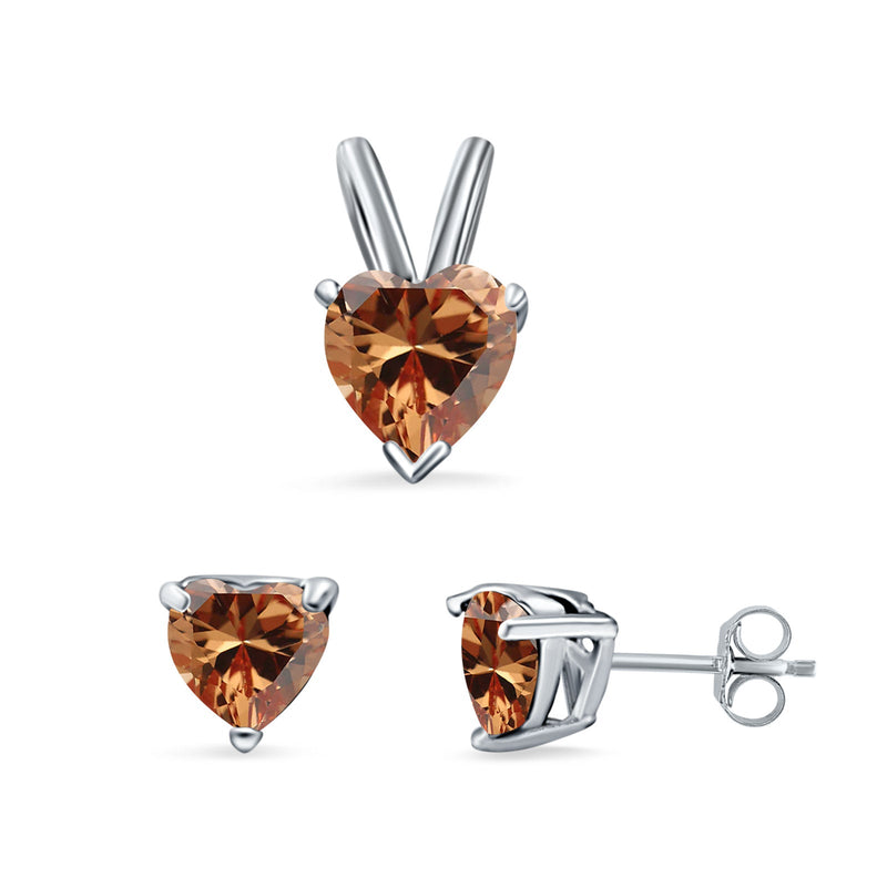 Heart Shape Jewelry Matching Set Pendant Earring Simulated Cubic Zirconia 925 Sterling Silver