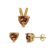 Heart Shape Jewelry Matching Set Pendant Earring Simulated Cubic Zirconia 925 Sterling Silver