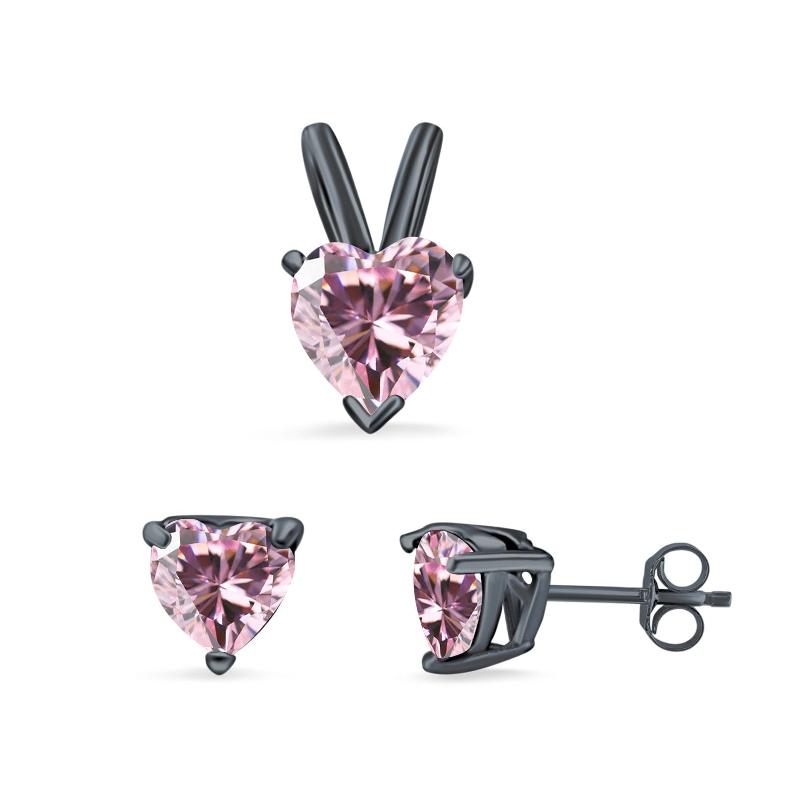 Heart Shape Jewelry Matching Set Pendant Earring Simulated Cubic Zirconia 925 Sterling Silver