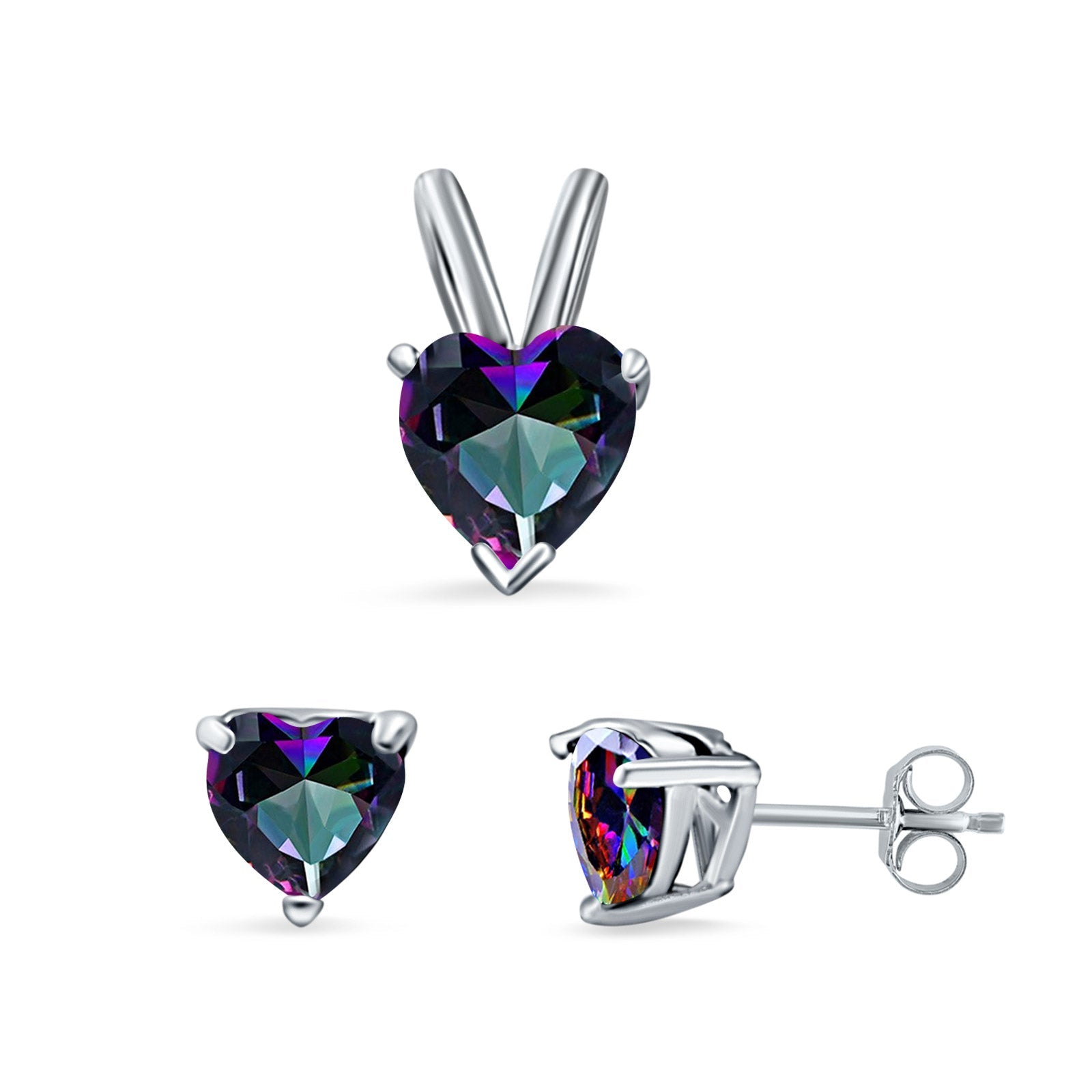 Heart Shape Jewelry Matching Set Pendant Earring Simulated Cubic Zirconia 925 Sterling Silver