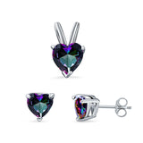 Heart Shape Jewelry Matching Set Pendant Earring Simulated Cubic Zirconia 925 Sterling Silver
