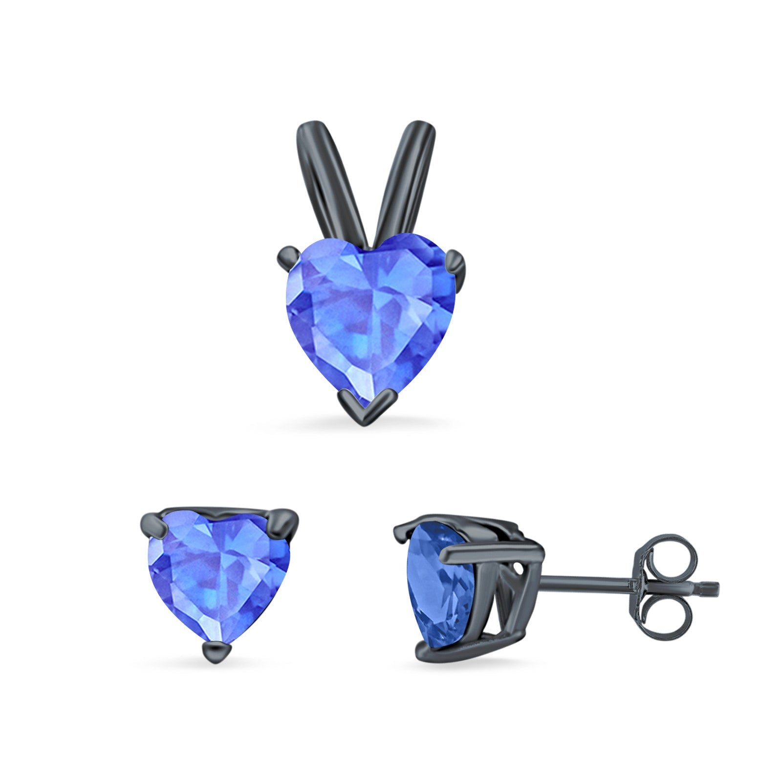 Heart Shape Jewelry Matching Set Pendant Earring Simulated Cubic Zirconia 925 Sterling Silver