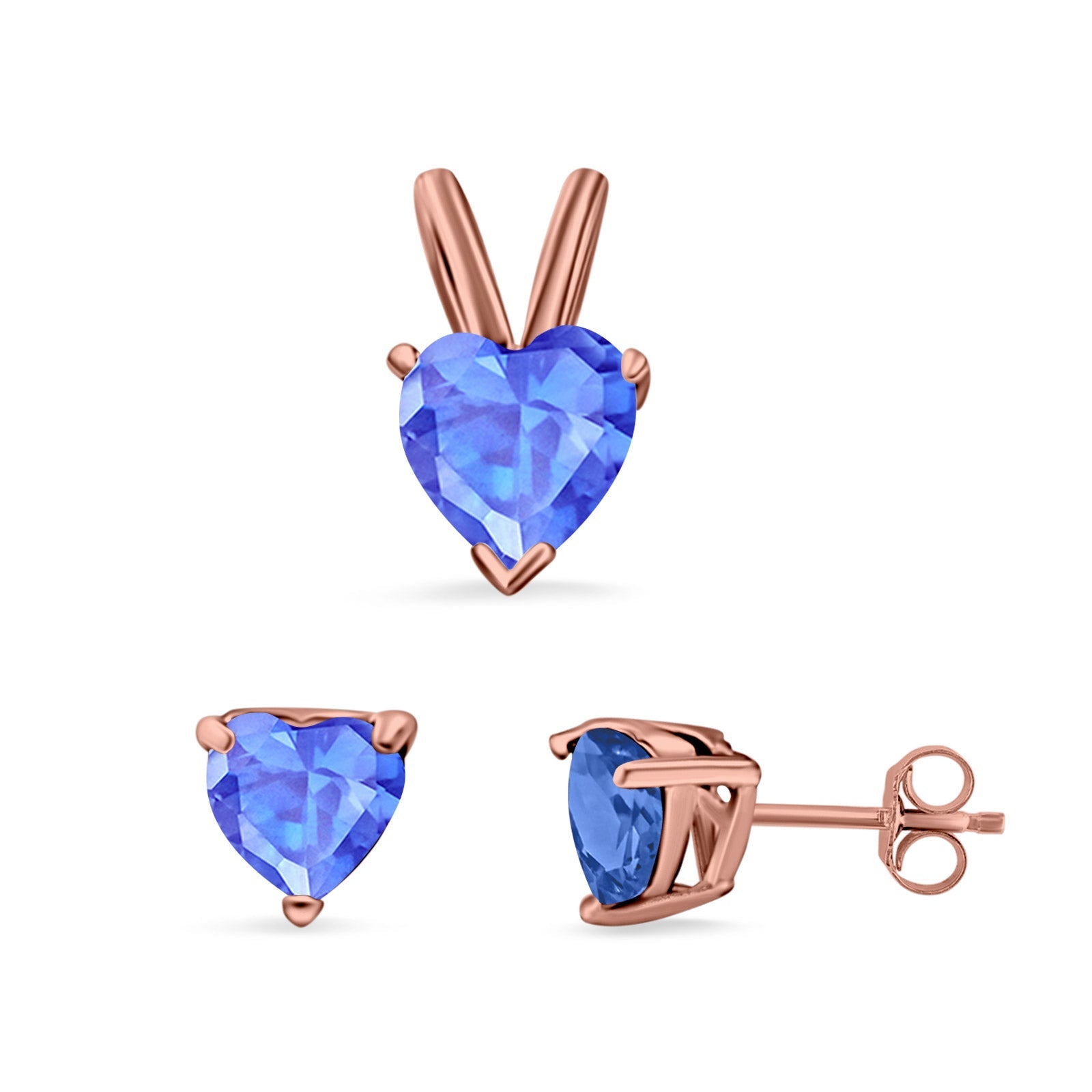 Heart Shape Jewelry Matching Set Pendant Earring Simulated Cubic Zirconia 925 Sterling Silver