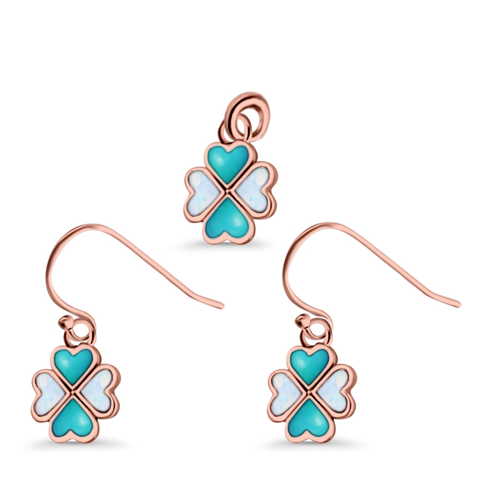 Clover Jewelry Matching Set Pendant Drop Dangle Earring Heart Created Opal 925 Sterling Silver