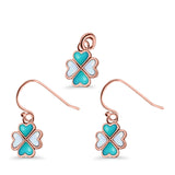 Clover Jewelry Matching Set Pendant Drop Dangle Earring Heart Created Opal 925 Sterling Silver
