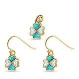 Clover Jewelry Matching Set Pendant Drop Dangle Earring Heart Created Opal 925 Sterling Silver