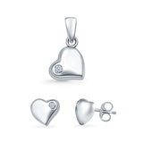 Heart Jewelry Matching Set Pendant Earring Round Simulated Cubic Zirconia 925 Sterling Silver