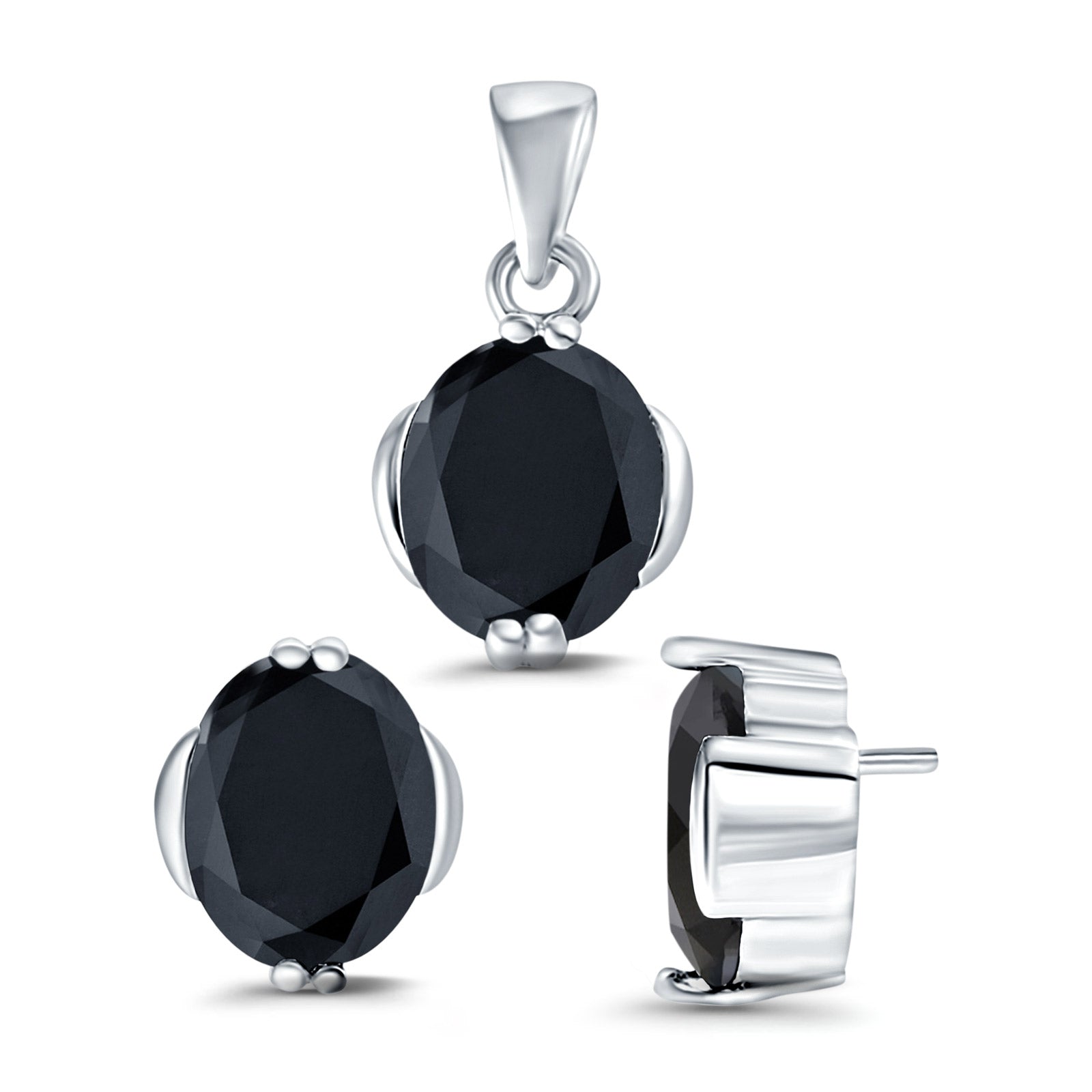 Jewelry Matching Set Pendant Earring Oval Simulated CZ 925 Sterling Silver