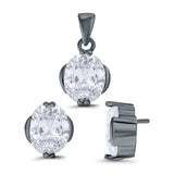 Jewelry Matching Set Pendant Earring Oval Simulated CZ 925 Sterling Silver