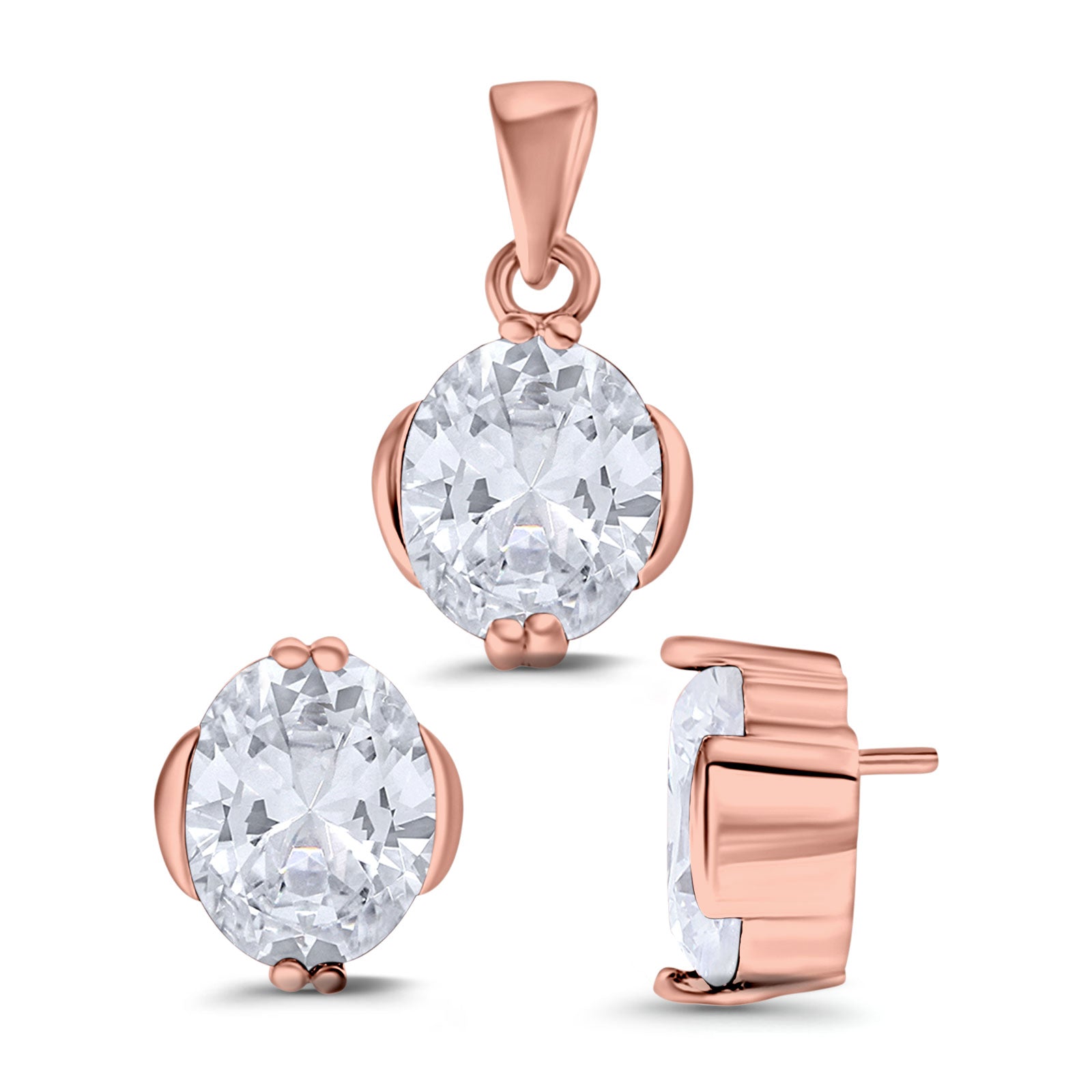 Jewelry Matching Set Pendant Earring Oval Simulated CZ 925 Sterling Silver
