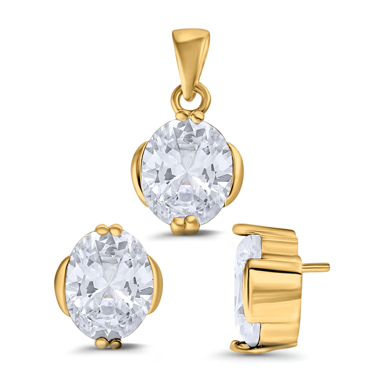 Jewelry Matching Set Pendant Earring Oval Simulated CZ 925 Sterling Silver