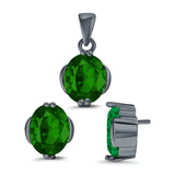 Jewelry Matching Set Pendant Earring Oval Simulated CZ 925 Sterling Silver