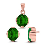 Jewelry Matching Set Pendant Earring Oval Simulated CZ 925 Sterling Silver