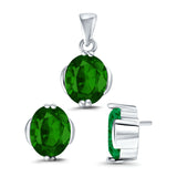 Jewelry Matching Set Pendant Earring Oval Simulated CZ 925 Sterling Silver